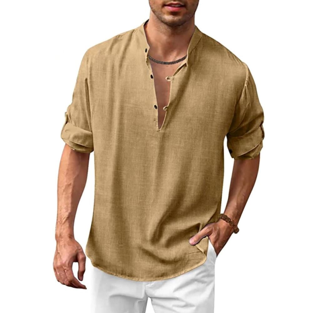 Camisa de Manga Comprida Masculina Hawaiian MASCULINO - ROUPAS - CAMISETA 2 Dm Stores Cáqui M