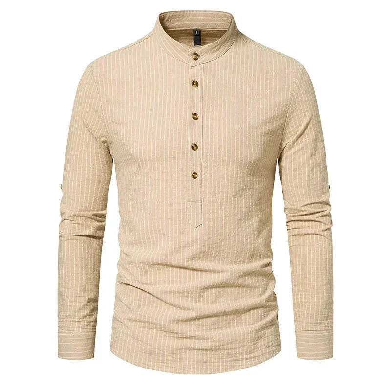 Camisa Masculina Gola Padre 100% Algodão CAMISA06 G2 Sr Alpha Creme P