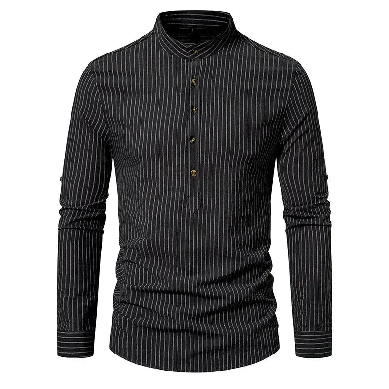 Camisa Masculina Gola Padre 100% Algodão CAMISA06 G2 Sr Alpha Preto P
