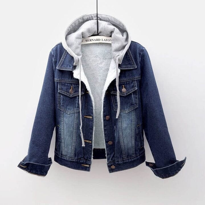 Jaqueta Jeans Feminina Com Capuz FEMININO - VESTUÁRIO - JAQUETA JEANS 2 Dm Stores Jeans Escuro com Veludo P