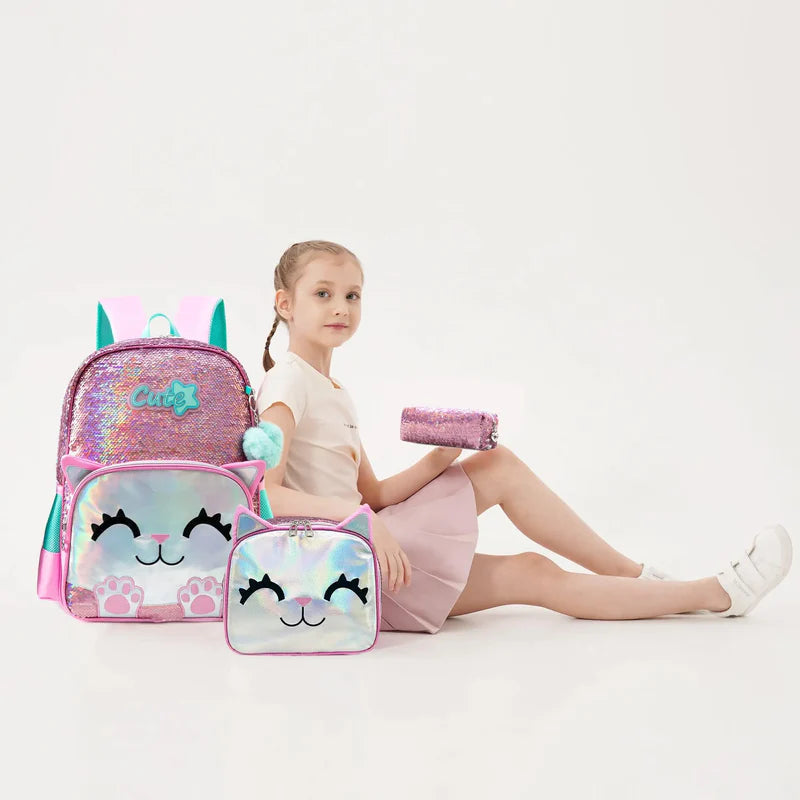 Kit Escolar 4 Peças para Meninas: Mochila, Lancheira, Estojo e Chaveiro Acessório (Kit Escolar 2) Dm Stores