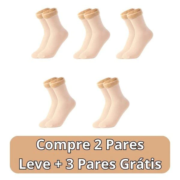 Meia Nuvem- Pés Quentes Térmica (Aveludada) + BRINDE SURPRESA Roupas (Meias 5) Dm Stores 5 UNIDADES (COMPRE 2 LEVE 5) Bege