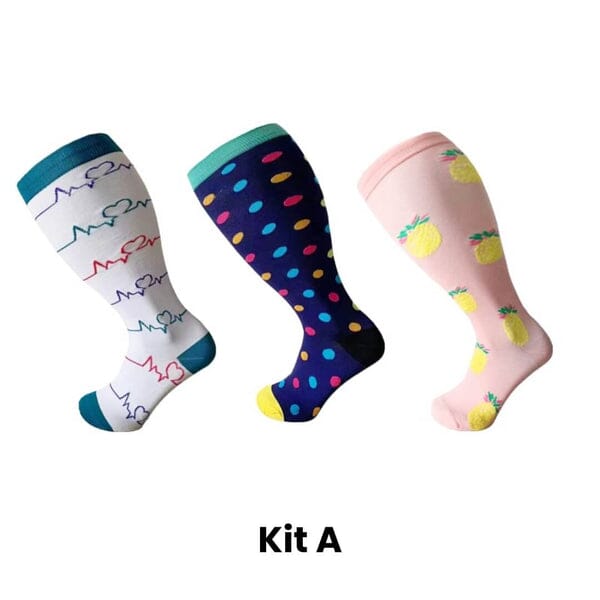 Meias de Compressão ConfortLife Plus Size (Kit 3 Pares) Roupas (Meias 2) Dm Stores KIT A XX