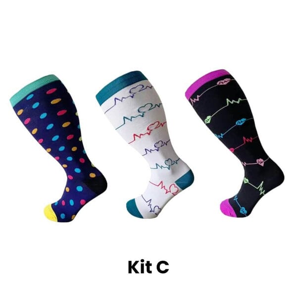 Meias de Compressão ConfortLife Plus Size (Kit 3 Pares) Roupas (Meias 2) Dm Stores KIT C XX