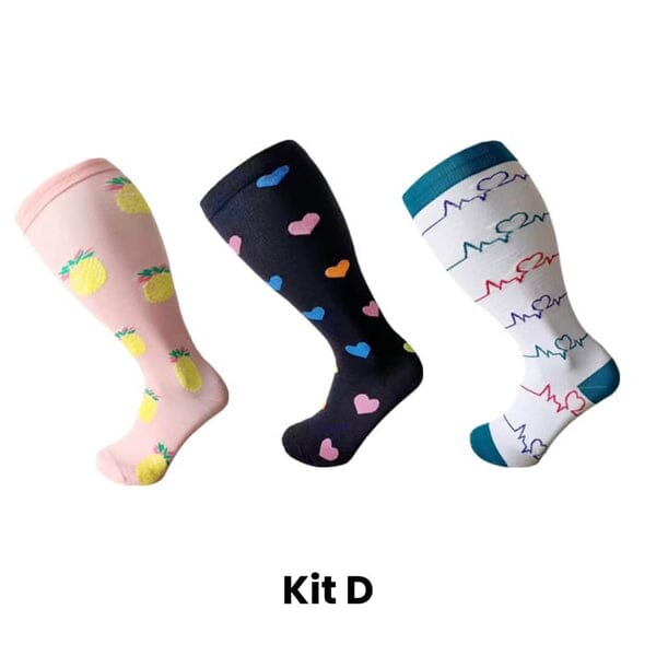 Meias de Compressão ConfortLife Plus Size (Kit 3 Pares) Roupas (Meias 2) Dm Stores KIT D XX