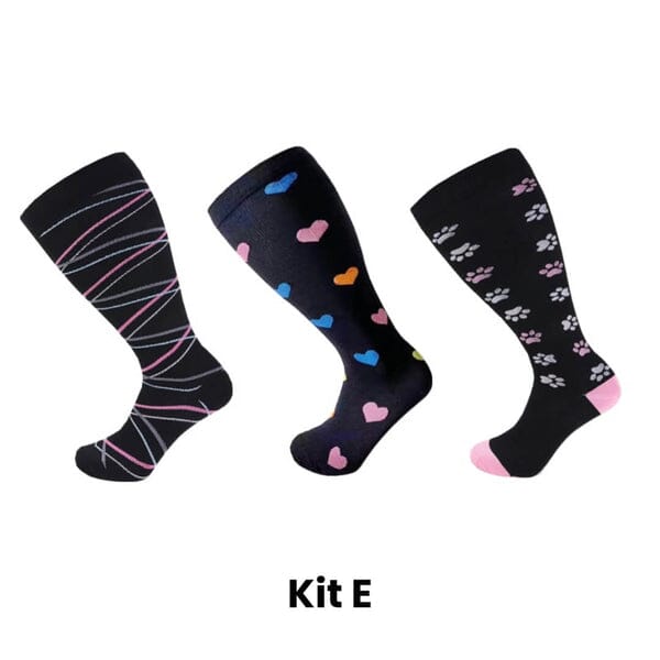 Meias de Compressão ConfortLife Plus Size (Kit 3 Pares) Roupas (Meias 2) Dm Stores KIT E XX