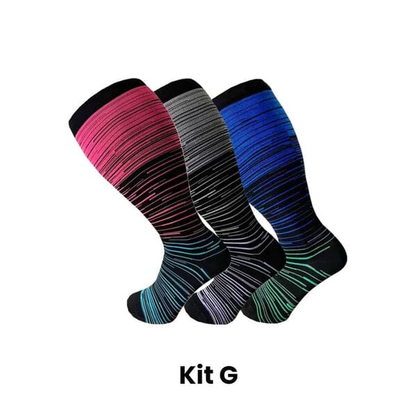 Meias de Compressão ConfortLife Plus Size (Kit 3 Pares) Roupas (Meias 2) Dm Stores KIT G XX