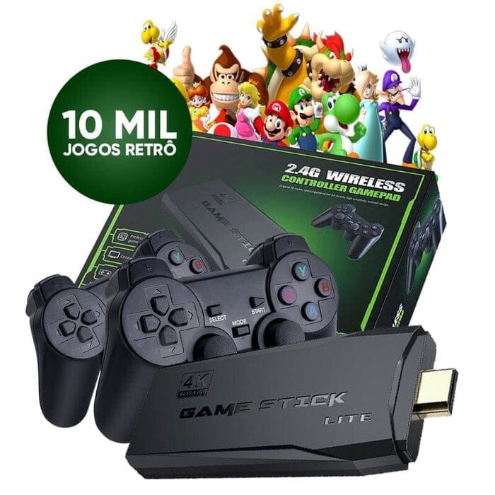 Super Game Stick Retrô - 10.000 Jogos 4K + 2 Controles Eletrônicos (Videogame 1) Dm Stores
