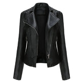 Jaqueta Feminina Slim Estilo Biker com Gola Dobrável e Detalhes Retrô - (Promoção de Inverno 2026)
