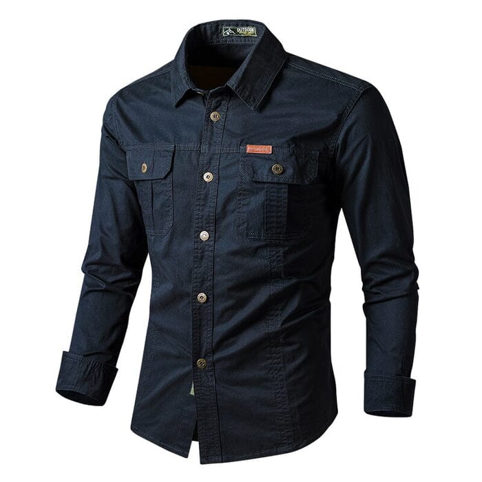 Camisa Comprida Military Com Bolsos, Botões e Design Único Original - Brinde: Relógio A Prova D'Água MASCULINO - ROUPAS - CAMISA 5 Dm Stores Azul Marinho P 