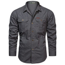 Camisa Comprida Military Com Bolsos, Botões e Design Único Original - Brinde: Relógio A Prova D'Água MASCULINO - ROUPAS - CAMISA 5 Dm Stores Cinza P 