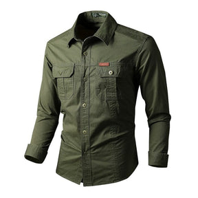 Camisa Comprida Military Com Bolsos, Botões e Design Único Original - Brinde: Relógio A Prova D'Água MASCULINO - ROUPAS - CAMISA 5 Dm Stores Verde P 