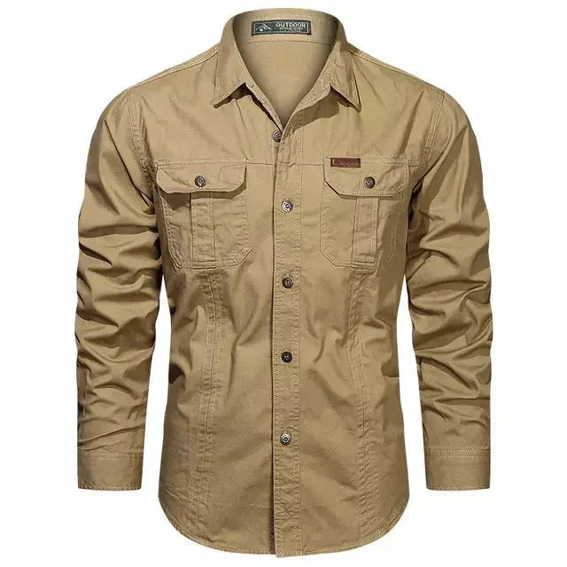 Camisa Masculina Manga Longa Militar Camisa Manga Longa Masculina Militar Sr Alpha Marrom P 