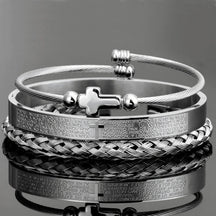Conjunto 3 Pulseiras Crucifixo PAI NOSSO Joias & Acessórios (Pulseira 2) Dm Stores Prata 