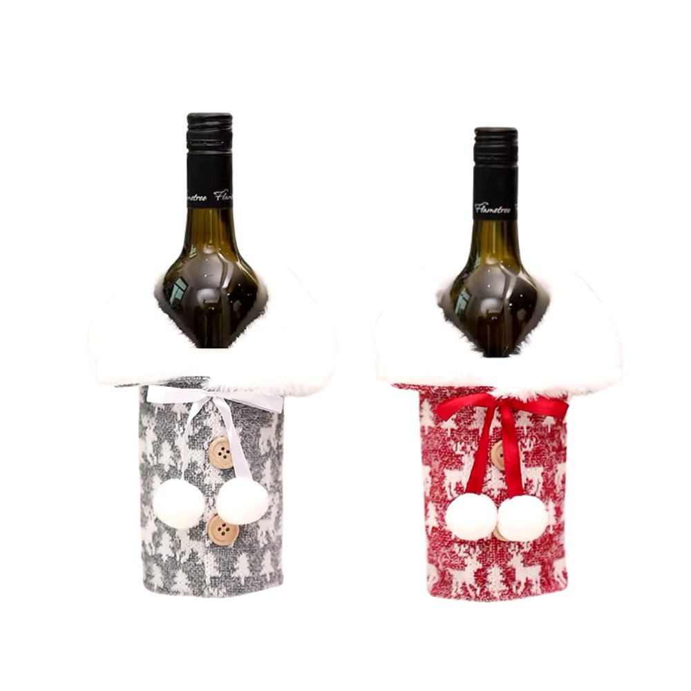 Encantos de Natal - Roupa Festiva para Garrafa de Vinho [Compre 1 Leve 2] UNISSEX - DECORAÇAO - CAPA DE VINHO NATALINO 1 Dm Stores Branco/Vermelho 