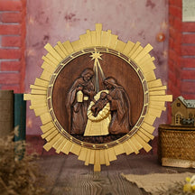 Escultura Presépio Jesus, Maria e José em Madeira UNISSEX - DECORAÇAO - ESCULTURA PRESEPIO 1 Dm Stores Dourado 20cm 