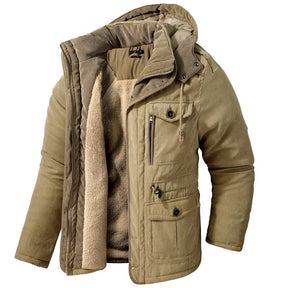 Jaqueta Masculina Tática com Capuz Forro Fleece e Bolsos