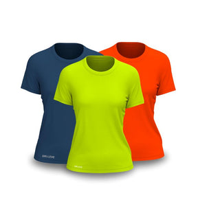 Kit 3 Camisetas Tecnológicas Femininas FitneSmart - Anti Suor FEMININO - ROUPAS - CAMISETA 3 Dm Stores Amarelo Neon - Laranja Neon - Azul P 
