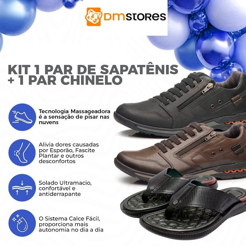 Kit ComfortWalk – Sapatênis Ortopédico + Chinelo Massageador MASCULINO - CALÇADOS - KIT ORTOPÉDICO Dm Stores 