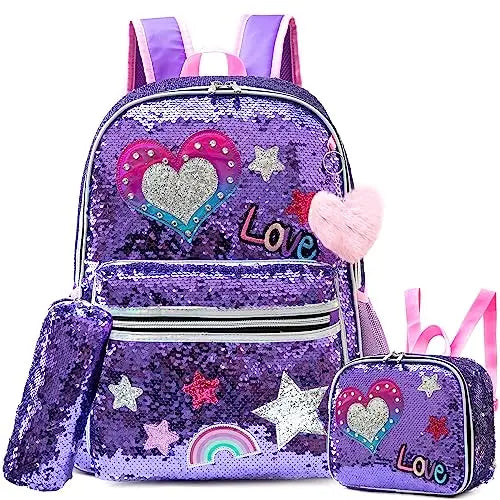 Kit Escolar 4 Peças para Meninas: Mochila, Lancheira, Estojo e Chaveiro Acessório (Kit Escolar 2) Dm Stores Coração 