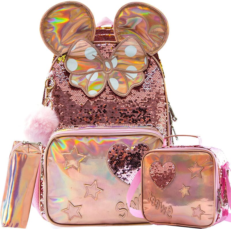 Kit Escolar para Menina com Lantejoulas Mochila, Lancheira e Estojo Infantil (Kit Escolar 4) Dm Stores Minnie 