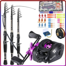 Kit Pesca Premium Completo Pescaria (Kit de Pesca 3) Dm Stores Vara 1.80 M e Manivela Carretilha Lado Esquerdo Roxo 