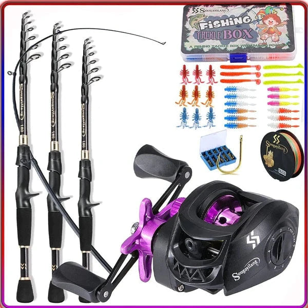 Kit Pesca Premium Completo Pescaria (Kit de Pesca 3) Dm Stores Vara 1.80 M e Manivela Carretilha Lado Esquerdo Roxo 