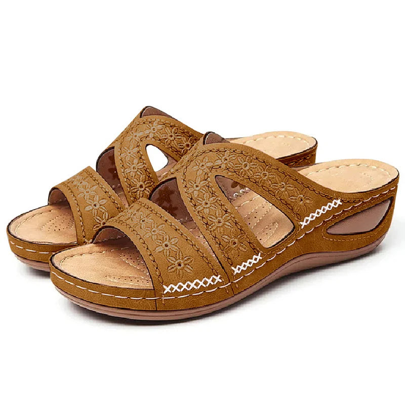 Sandália Ortopédica Feminina de Couro Antiderrapante Calçados (Sandália Feminina 27) Dm Stores 35 Marrom 