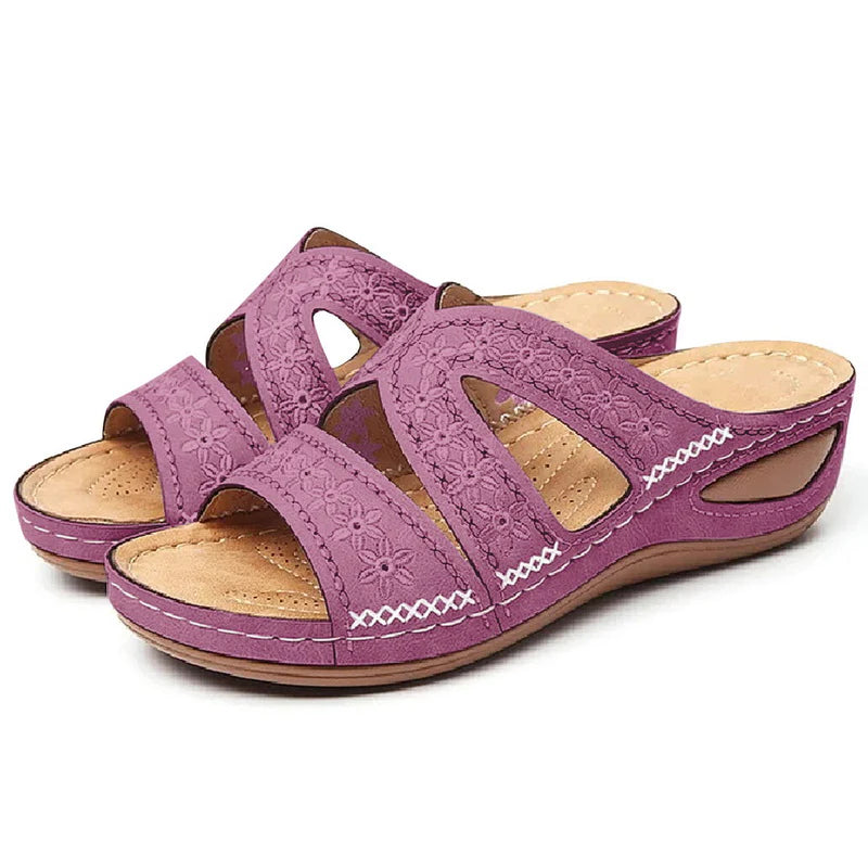 Sandália Ortopédica Feminina de Couro Antiderrapante Calçados (Sandália Feminina 27) Dm Stores 35 Roxo 